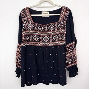 Savanna Jane Womens Blouse Top Size 3X Boho Flowy Lightweight Embroidered Black